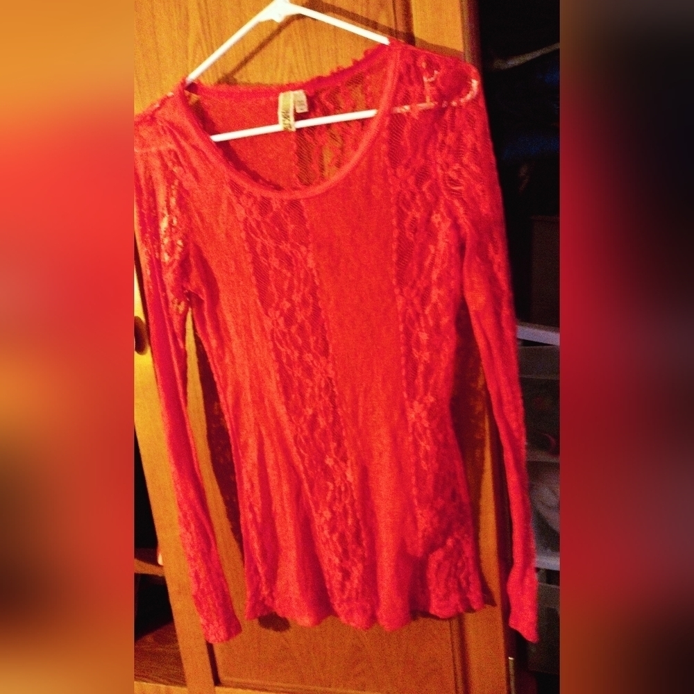 Red lace long sleeve shirt